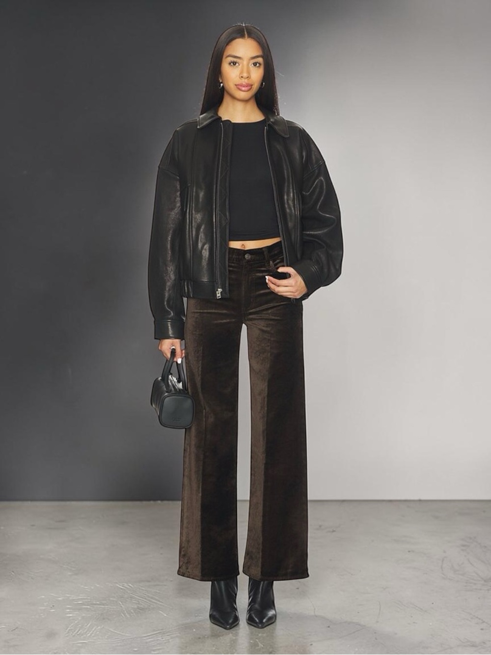 Frame Le Slim Palazzo Pant in Dark Clove Velvet Size 28 - Picture 1 of 14
